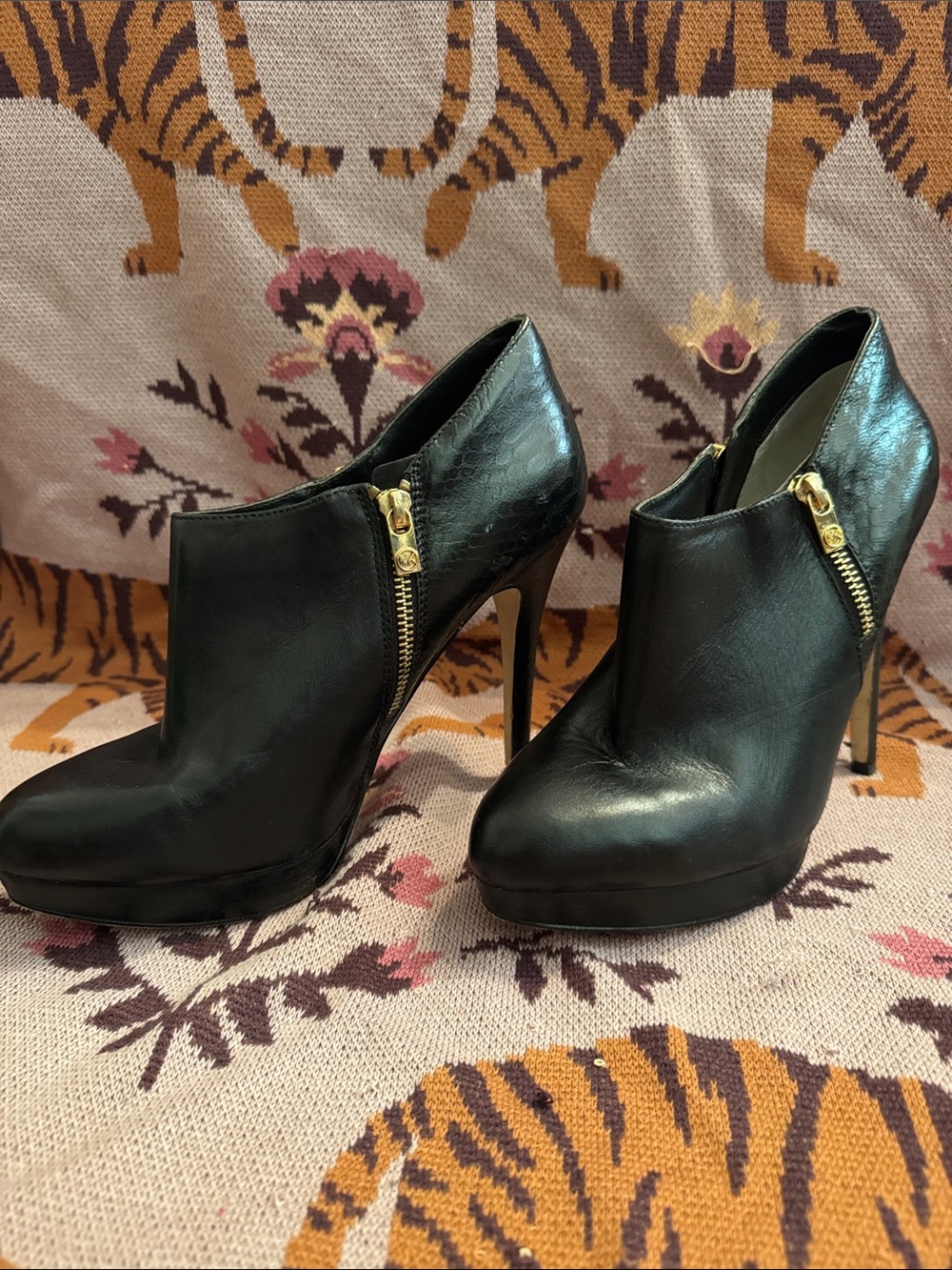 Michael Kors High-Heel Ankle Booties with Gold Zipper - Picture 2 of 12